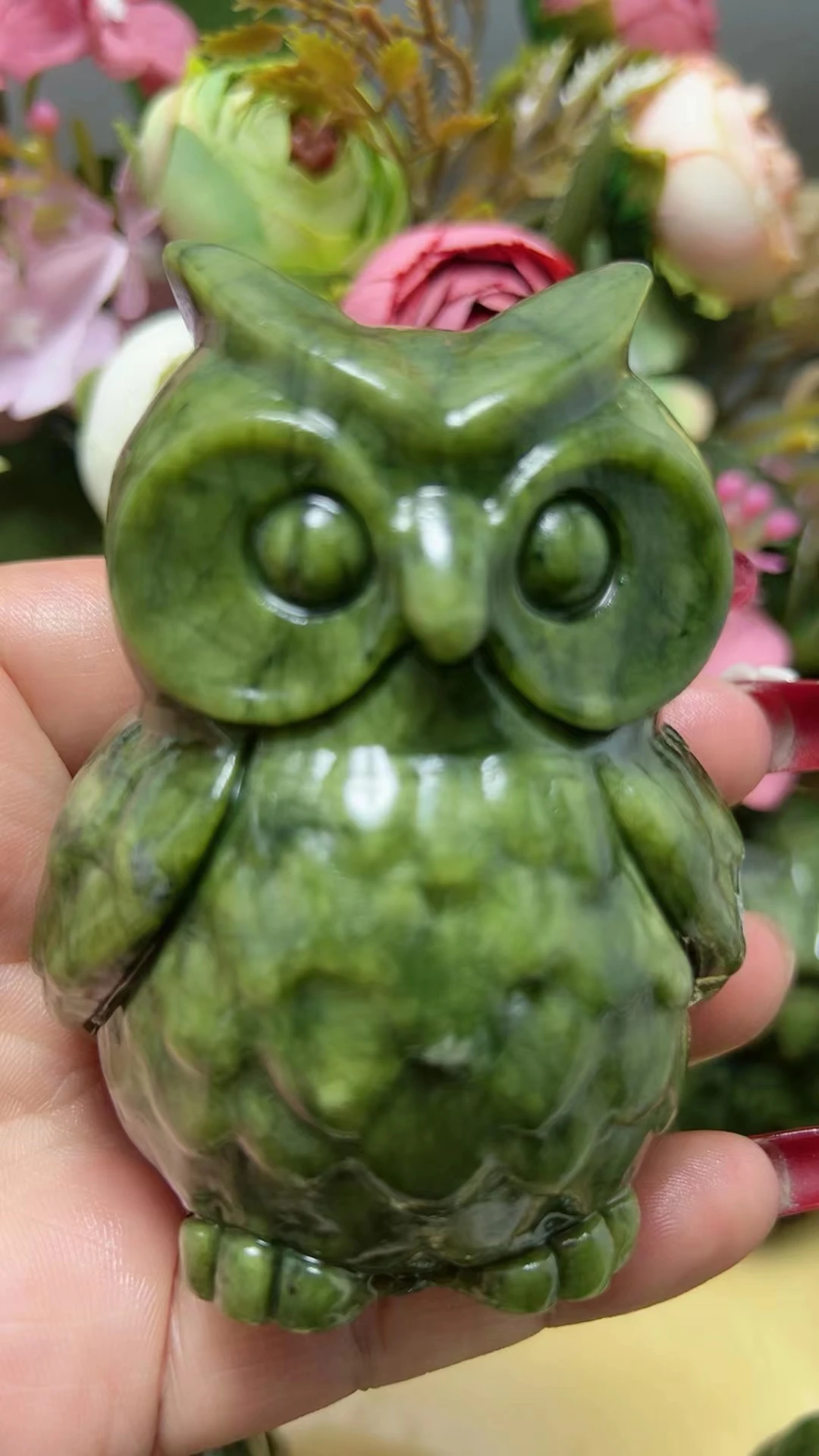 

Natural Stone Serpentine Owl Handmade Carved Animal Crystal Craft Home Decoration Ornament 10cm 1pcs