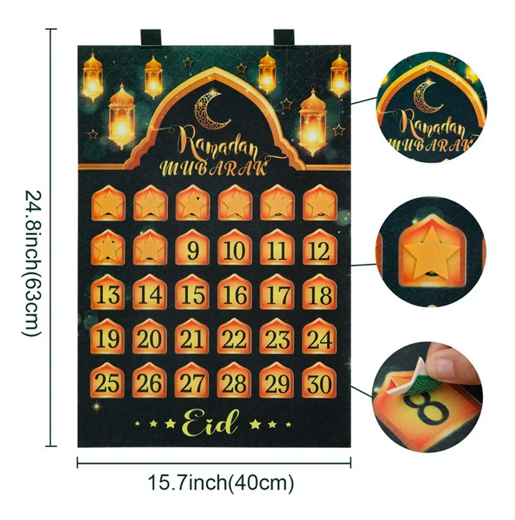 Calendario Dell'Avvento Del Ramadan Per Bambini – Poster Gigante Con 30 Adesivi A Stella – Decorazioni Ramadan Mubarak