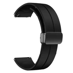 Magnetic Folding Buckle Silicone Smartwatch Strap, 22mm/20mm Band - 22mm (Black)