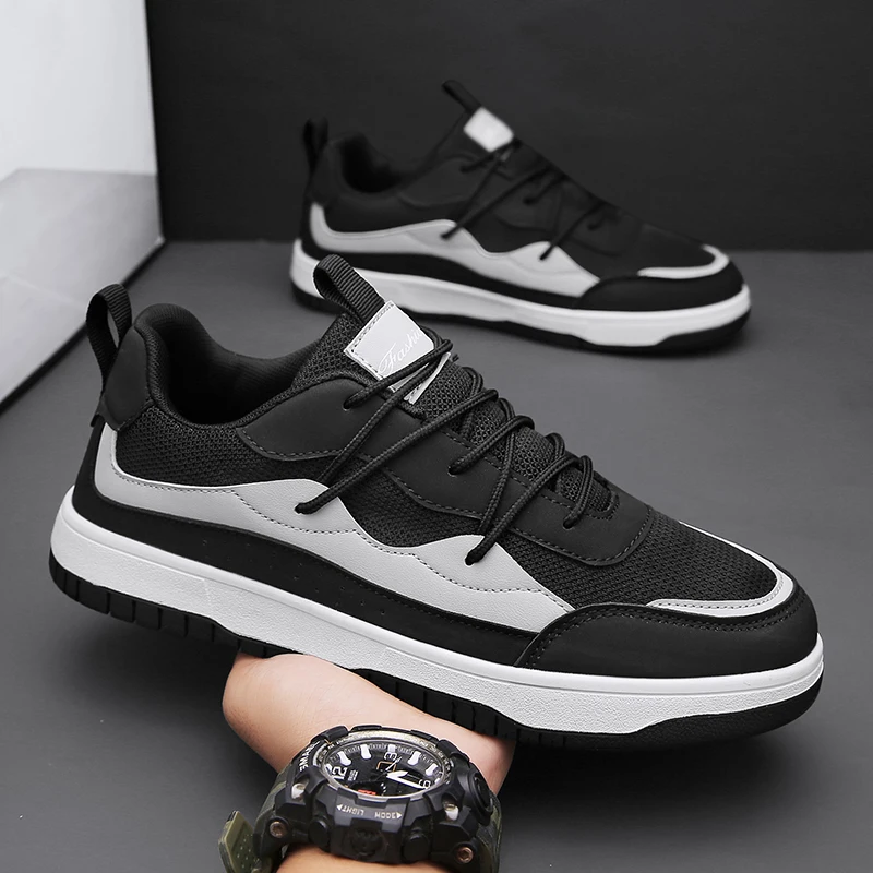 

2023 Autumn Fashion Low Sneakers for Men Flat Breathable Mesh Board Shoes Men Lace-up Sneakers Casual Men Basket Homme