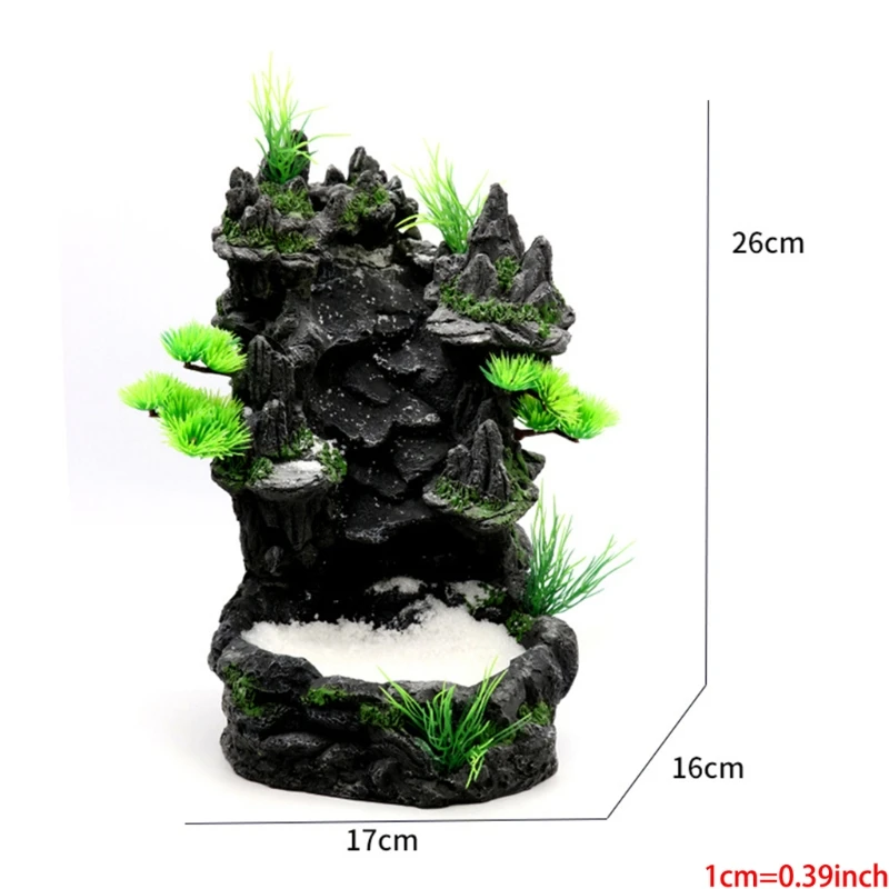 Aquarium Sand Waterfall Mountain Tree View Fish Tank Decorations Small Terrain Scenery Ornament for Reptile Habitat