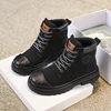 Girls Boys Ankle Leather Boots with Zipper Lace Up Outdoor Hiking Waterproof Anti-Slip Durable Combat Bootie for Kids 2
