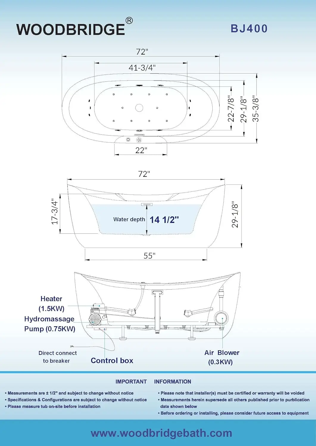 Whirlpool Water Jetted and Air Bubble Freestanding Heated Soaking Combination Bathtub with LED control panel