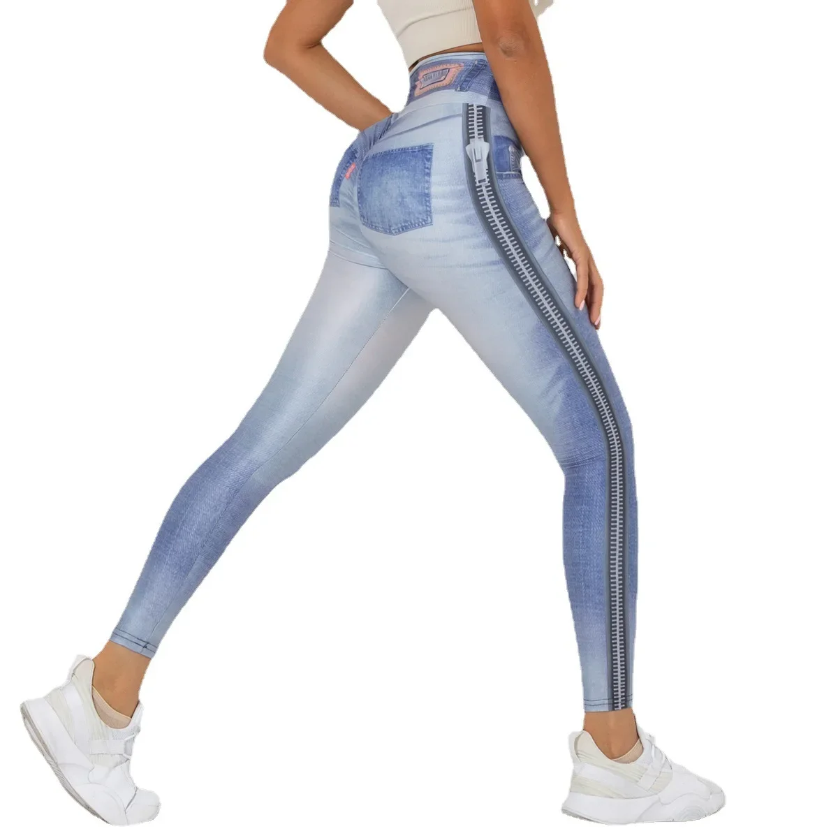 

Джинсовые штаны для йоги с цифровым принтом, женские спортивные Леггинсы с эффектом пуш-ап, колготки для тренажерного зала, тренировок и упражнений, штаны для фитнеса