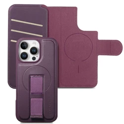 Magnetic Leather Wallet Phone Case with Wrist Strap and Card Slot - iPhone 14 Pro (PURPLE)