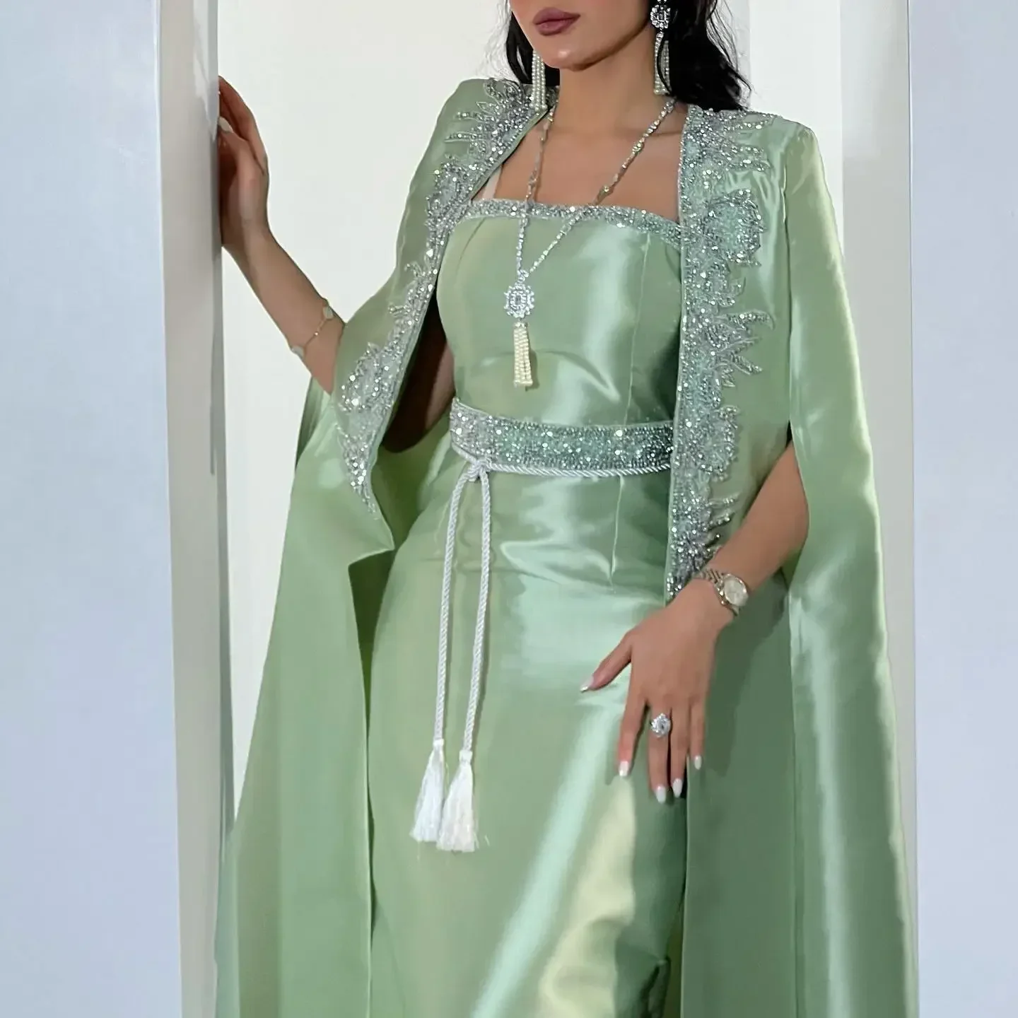 Robe de Bal Personnalisée Sans Bretelles pour Femme, Tenue Élégante de Couleur Verte, Perlée, Longueur de Rincage, VincFormelle