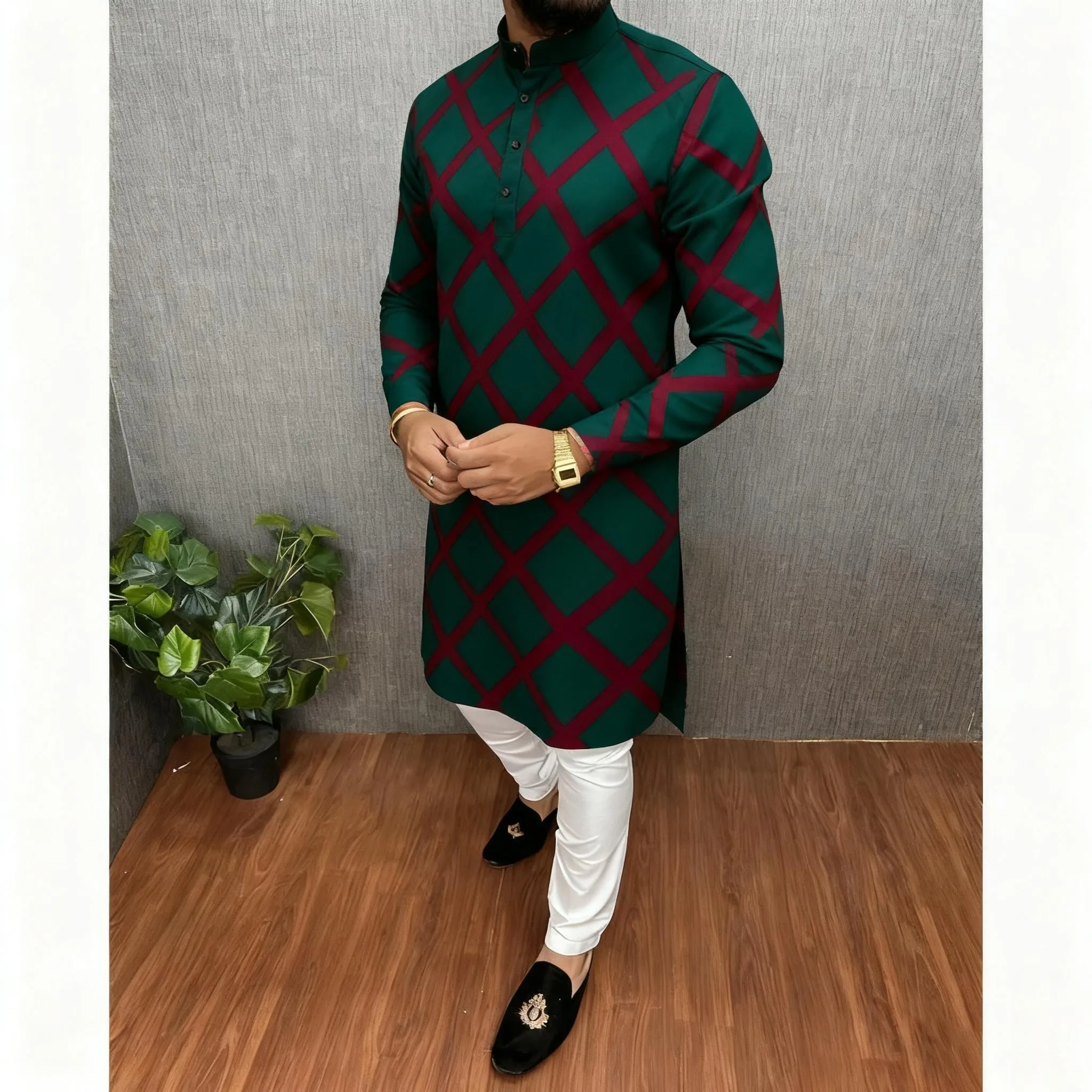 New Men Digital Printed Kurta Vardha Regular Fit Mandarin Collar Long Suitable National Style Muslim Clothes Moroccan Thobes Men