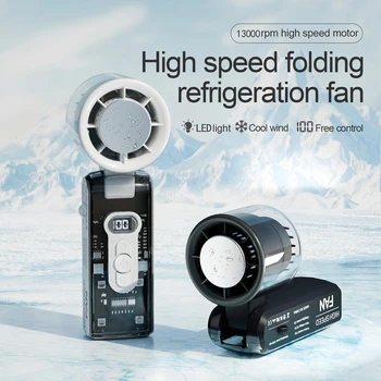 High Speed Turbo Fan with LED Light 100 Speeds Foldable Personal Cooling Fan 3600mAh Electric Mini Turbo Fan for Camping Hiking 1