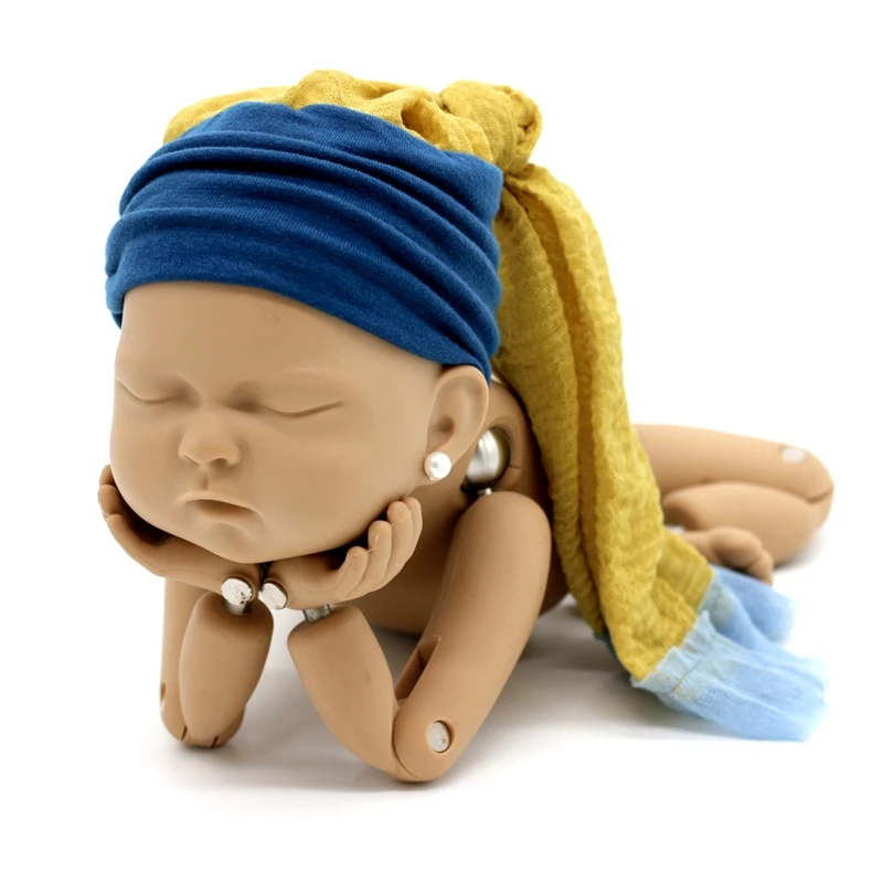  사진 소품 Swaddle Wrap 슬리핑 백 Sleepsack 담요  진주 귀 스터드 모자 Headwrap Turban Long Tail Beanie