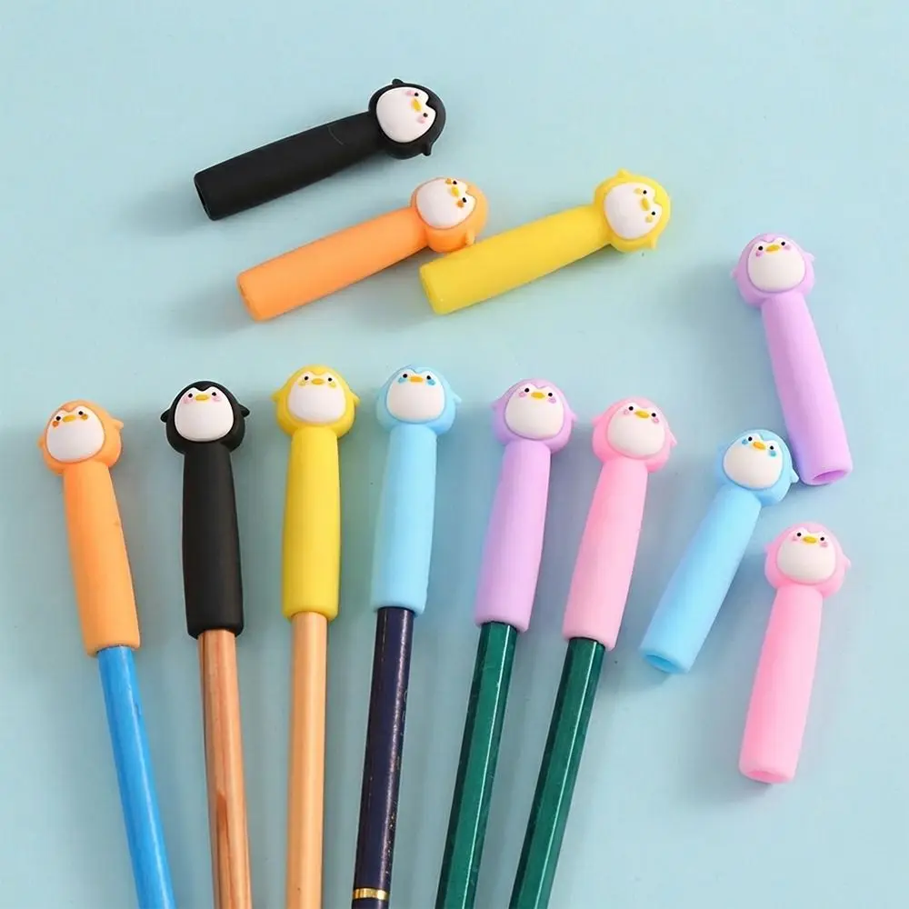 6pcs/12pcs 귀여운 펭귄 모양 연필 펜촉 보호대 부드러운 고무 펜 캡 연필 팁 보호 케이스 학교 사무실
