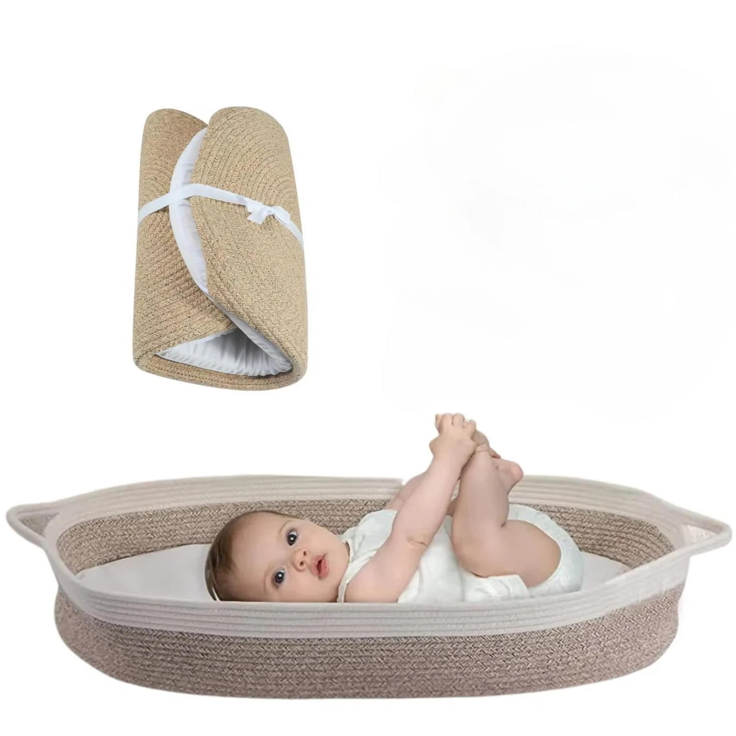 Handmade Soft Waterproof Foam Pad Cover Cotton Rope Baby Diaper Changing Table Basket Baby Carrying Basket