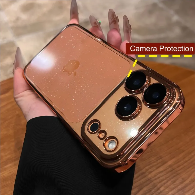 Luxury Clear Bling Glitter Plating Case with Ultra Thin Lens Protection