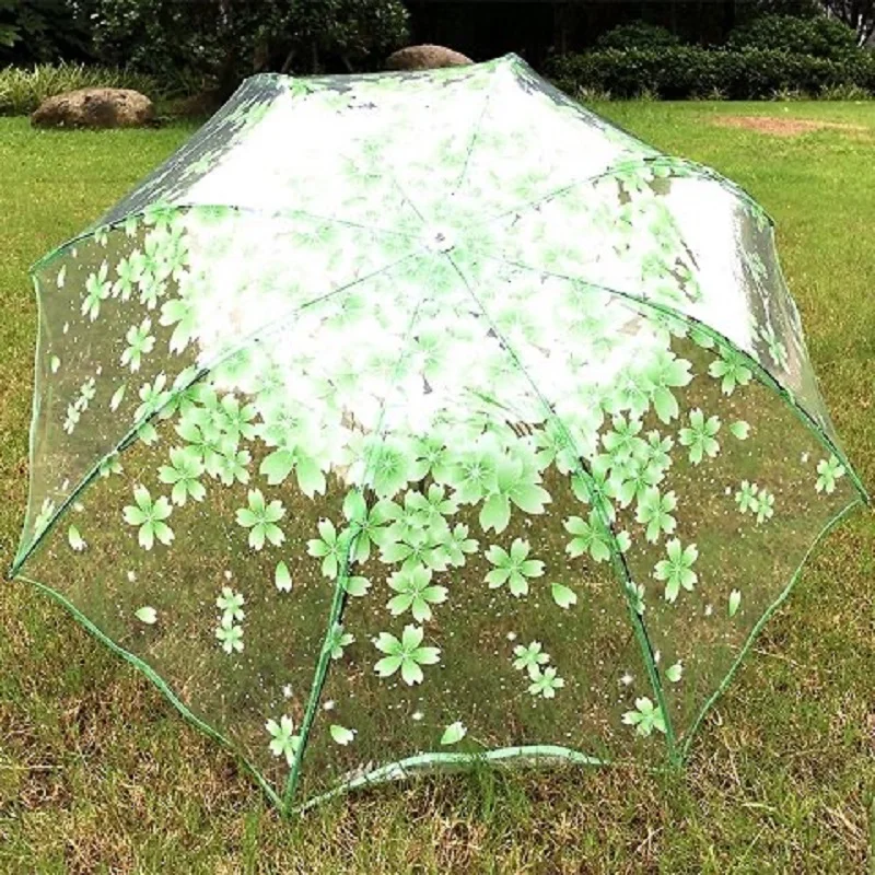 Romantic Transparent Flowers Bubble Dome Umbrella For Wind Heavy Rain Women Sun Umbrella