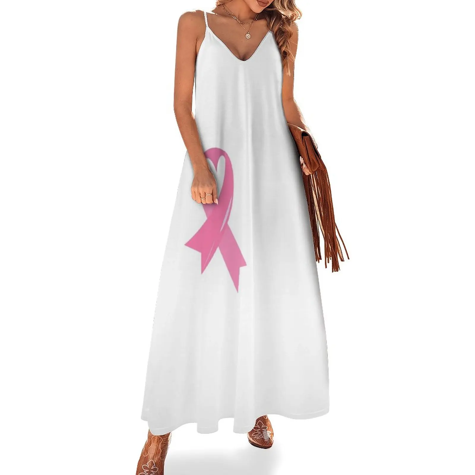 

New Awareness Pink Ribbon Sleeveless Dress Summer dresses for women dresses summer Prom gown