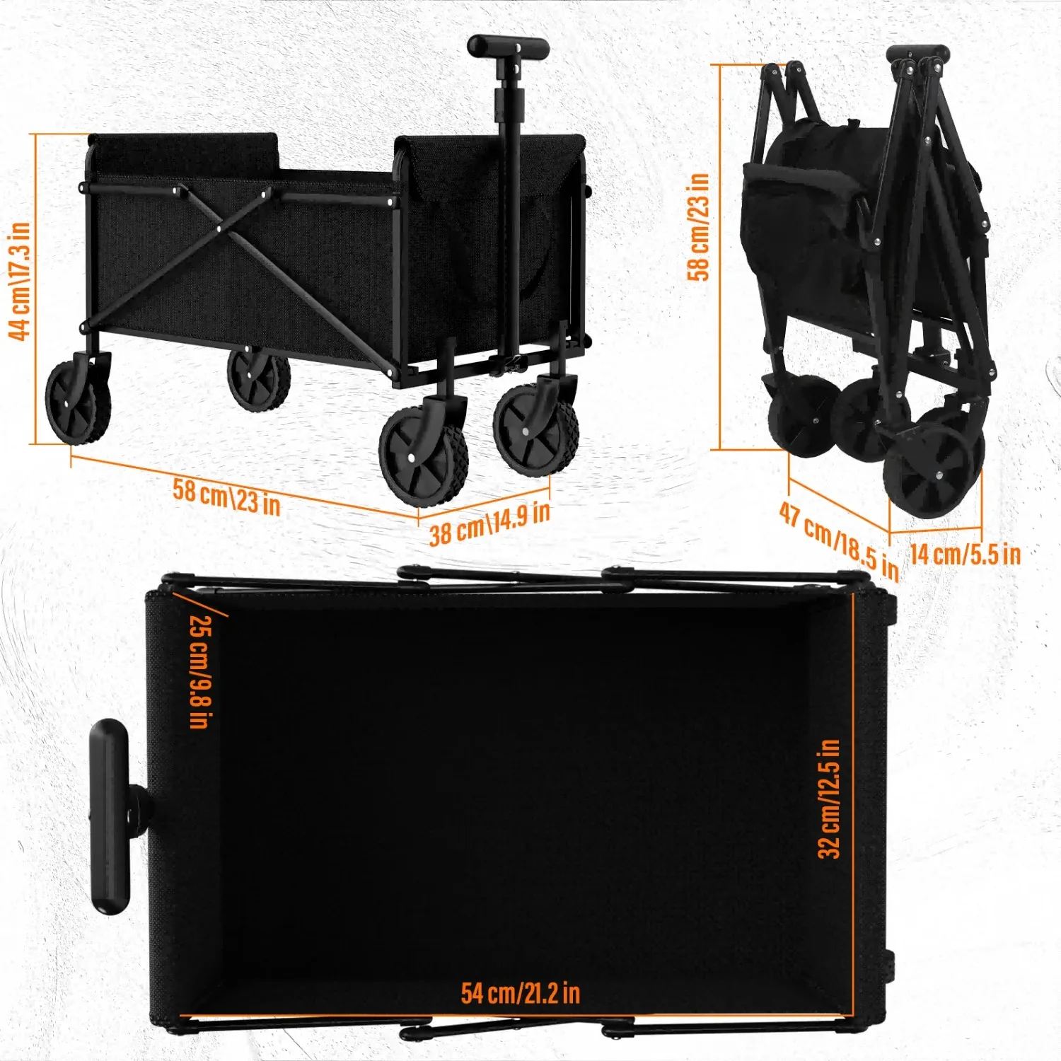 4-Wheel Foldable Garden Handcart | Heavy-Duty Cargo Transport w/ One-Hand Carry | Portable Foldable Design for Easy Storage 3