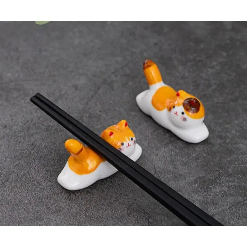 Functional Ceramic Cat Design Chopstick Spoon Fork Holder Rest Stand Perfect for Kitchen Organizer Rack for Cutlery and Tools