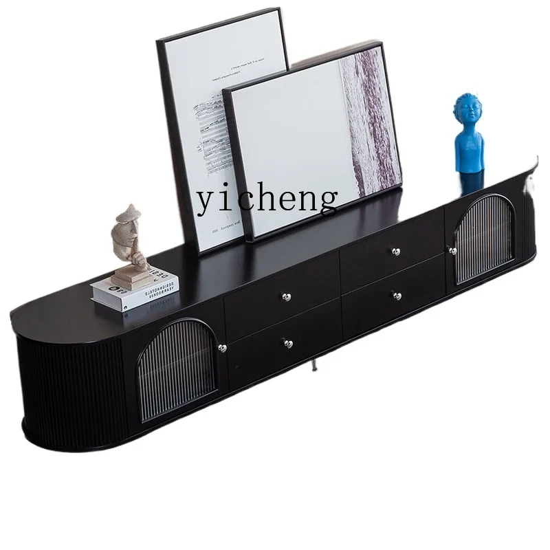

Xl Black Solid Wood French Retro TV Cabinet and Tea Table Combination White Paint Minimalist Chest of Drawers