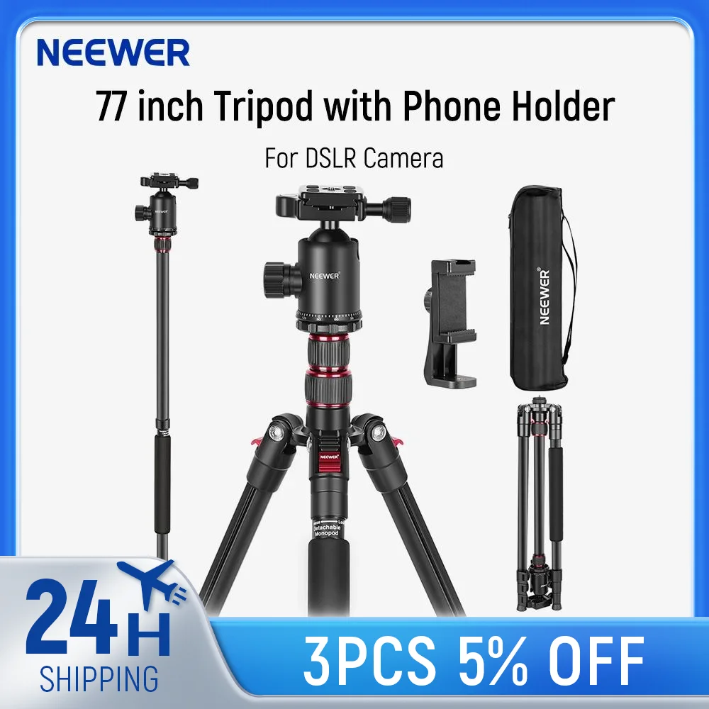 

77 дюймовый штатив для камеры NEEWER монопод с держателем телефона для DSLR панорамная шаровая Головка на 360 ° алюминиевый легкий дорожный штатив