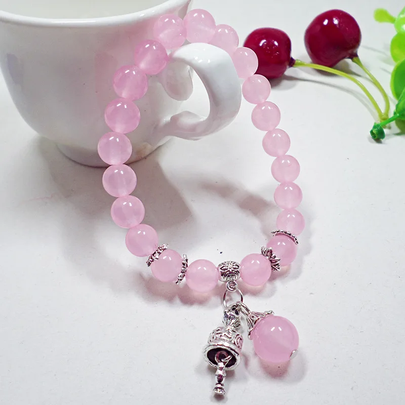 Crystal Chalcedony Bracelet Women's Pink Chalcedony Candy Color Ceramic Cat Handmade Beaded Bracelet Handmade Jewelry