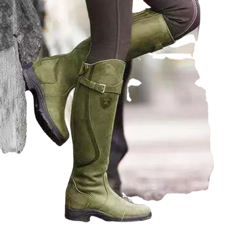 

Водонепроницаемые зимние сапоги для женщин, сапоги до колена из искусственной кожи с пряжкой и ремешком на квадратном каблуке 3 см, обувь в британском стиле для зрелых женщин, желтые