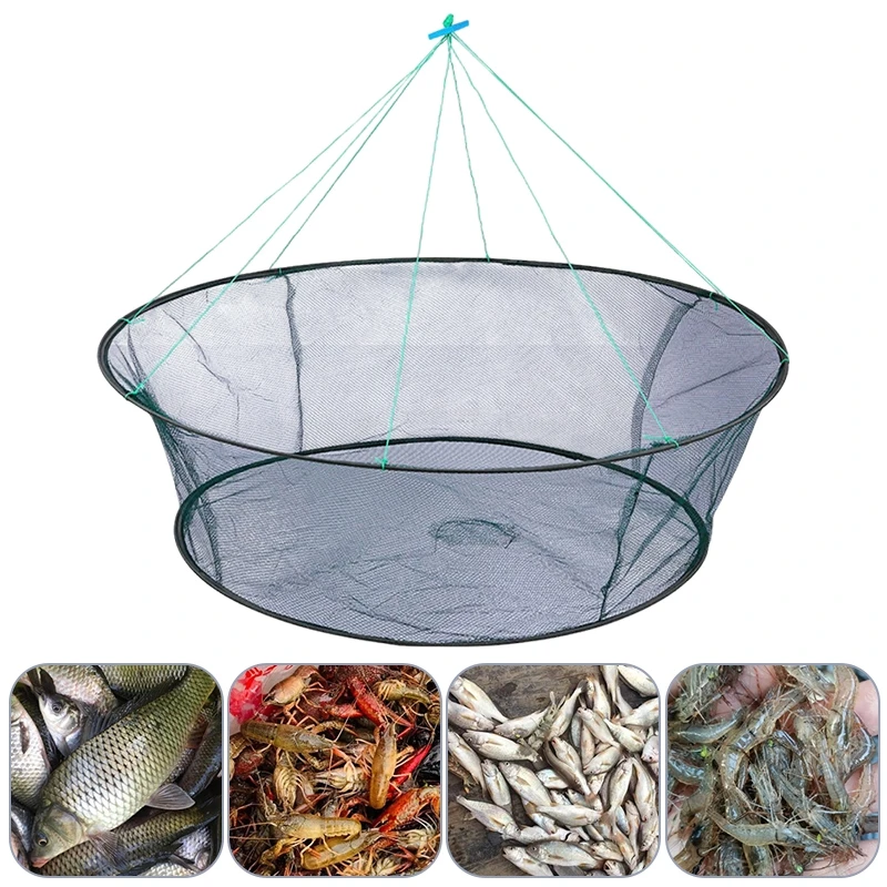 60/80cm Folding Crayfish Catcher Fishing Mesh Landing Net Fish Crab Trap Cage Foldable Shrimp Casting Crab Network뜰채