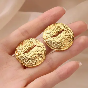 Vintage Textured Round Earrings for Women Gold Color Stainless Steel New In Earrings 2024 Trend Wedding Party Jewelry Gift