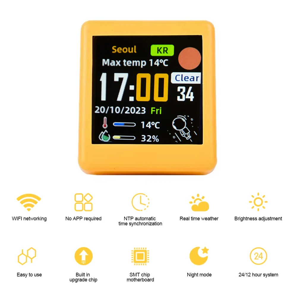 Smart Wifi Weather Station Display Weather Temperature Humidity Time Alarm Clock Desktop Decoration digital clock table clock weather station display