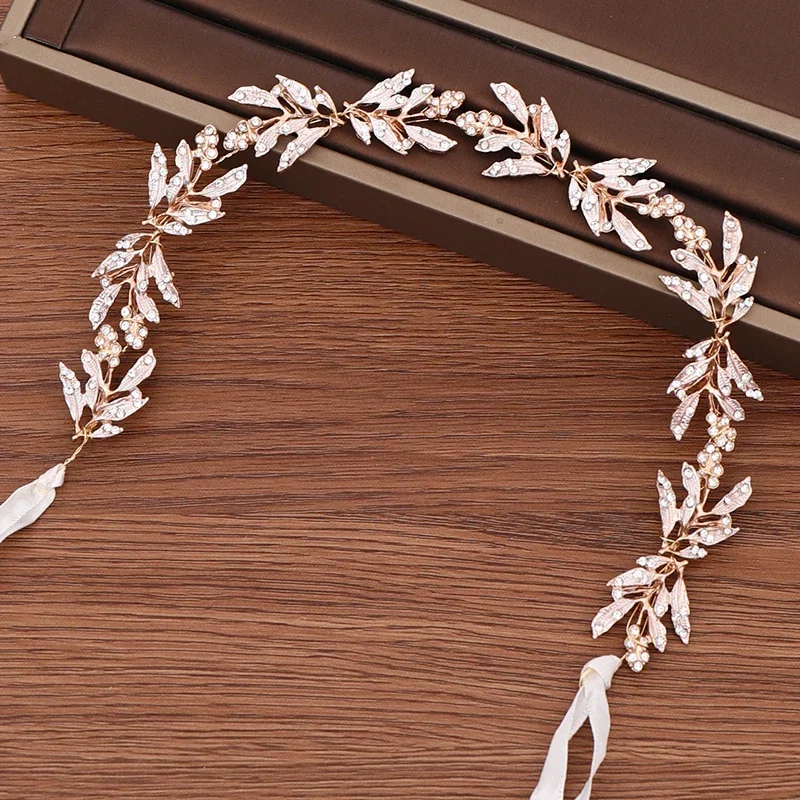 Rhinestone Crystal Leaf Headband Tiara Hairband For Women Bride Party Wedding Bridal Hair Accessories Jewelry Band Headband Gift