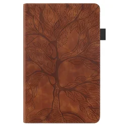 Embossed Leather Stand Tablet Cover for SM-T580 (Brown-tree)