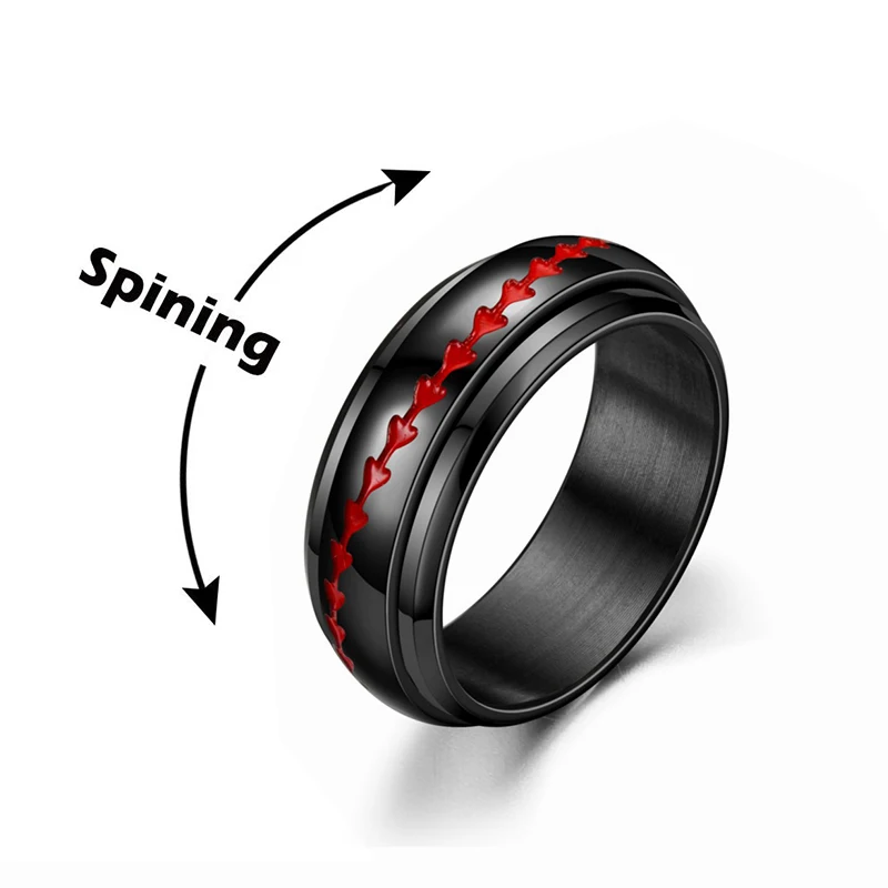 Anxiety Fidget Spinner Rings for Men Male Black Stainless Steel