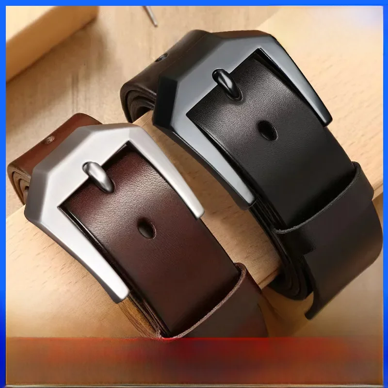 Cinturón De Cuero Genuino Para Hombre - Hebilla De Aleación, Estilo Clásico, Ancho 3.8 Cm