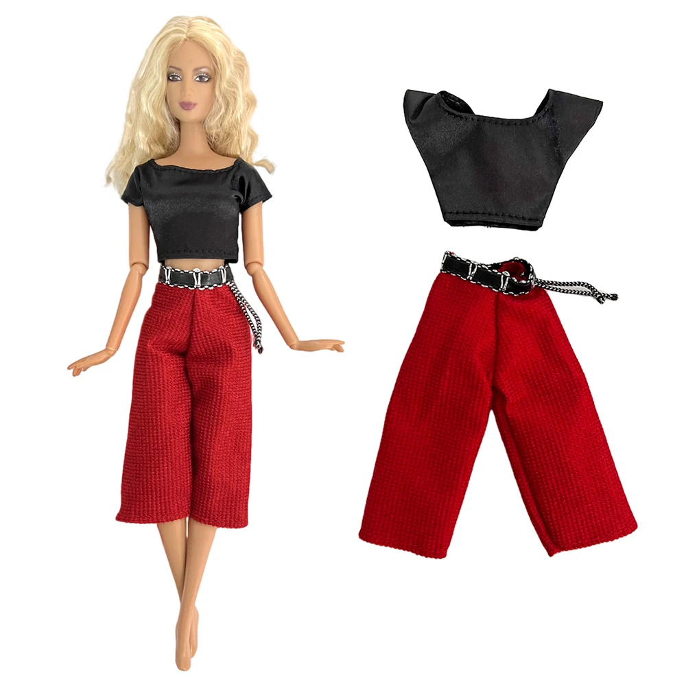 NK Official  Lady Outfits for Barbie Doll  Fashion Clothes Black Shirt +Red Trouseres For 1/6 BJD Dolls Accessories Toys