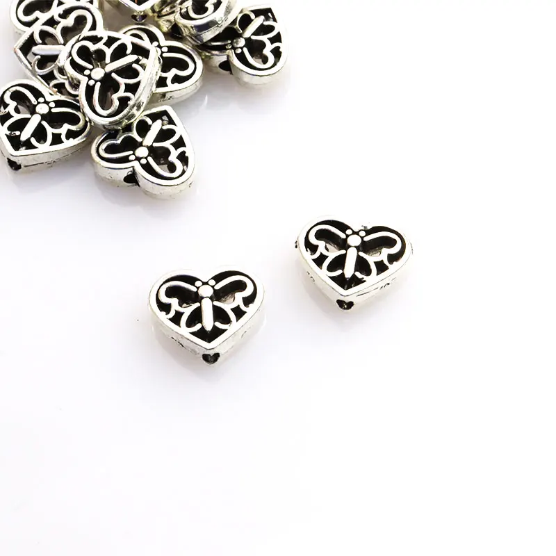 1Pcs Antique silver Plated Alloy Heart Spacers Beads Charms Fit