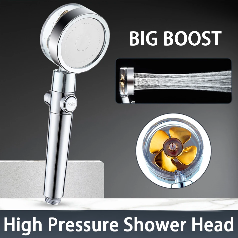 

Propeller Shower Head Water Saving Flow 360 Degrees Rotating With Fan ABS Rain High Pressure spray Nozzle Bathroom Accessories