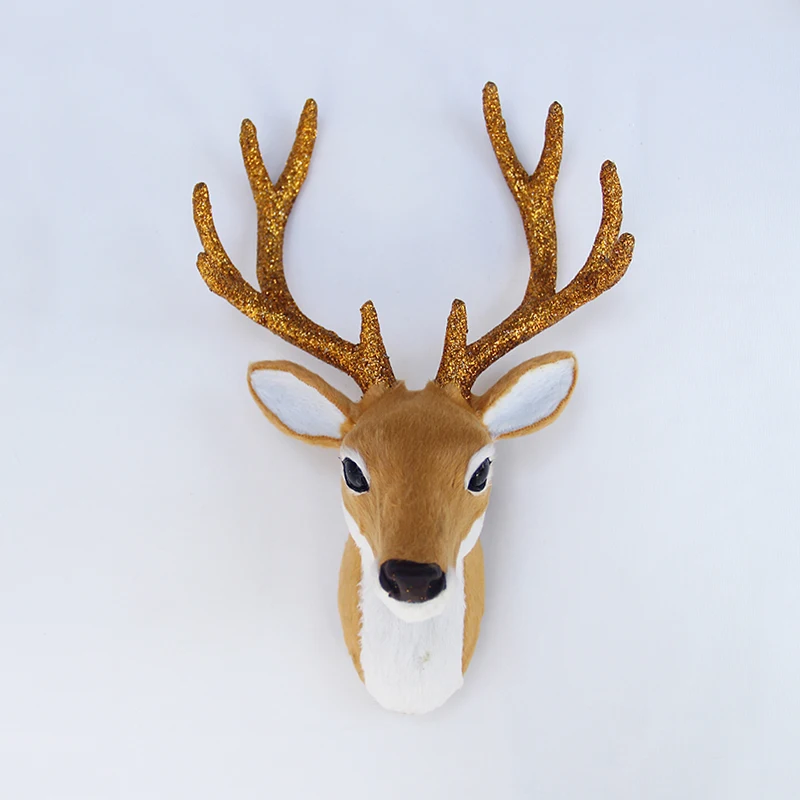 Simulation Plush Reindeer Elk Deer Head Doll Realistic Deer Antlers Head Wall Mount Sculpture For Home Party Xmas Decor plush doll,anime plush doll