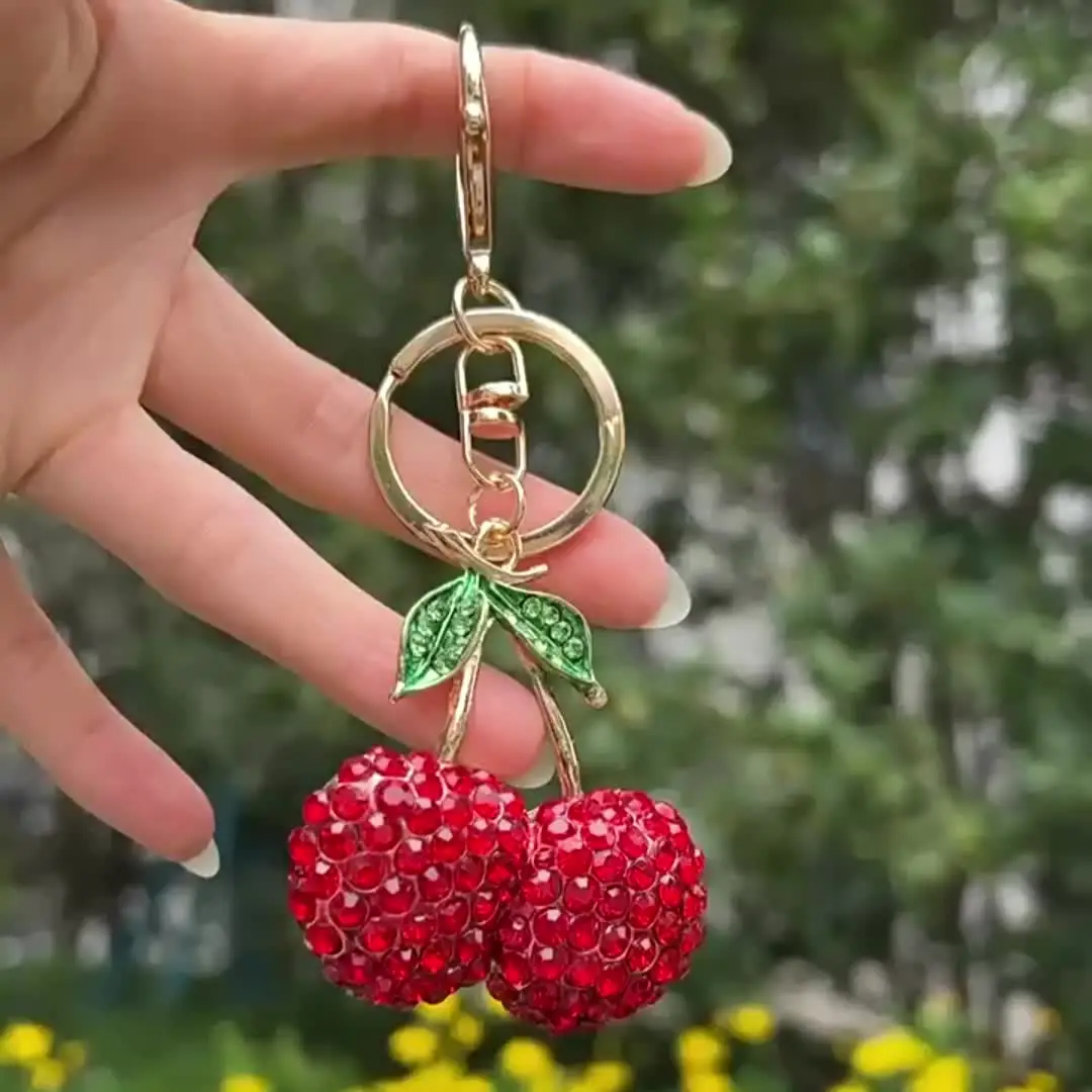 3D Crafts Crystal Cherry Pendant Ornaments Car Keyring Creative Cherry Charms Ha
