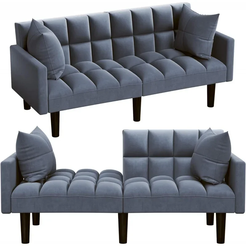 

Диван-кровать YESHOMY Futon с обивкой, современный диван-трансформер с цилиндрической подушкой, подходит для спальни, квартиры, общежития