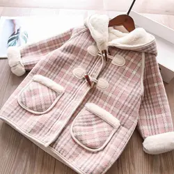 Girls Woolen Jacket Plush Childrens 2023 New Mid Length Baby Casual Woolen Coat Spring and Autumn Girls Fashion Cotton Jackets