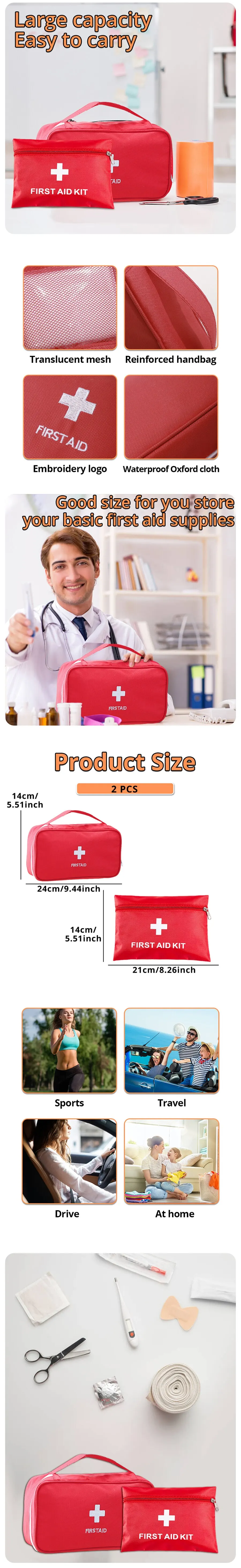 2Pcs Portable First Aid Kit Combination Travel Outdoor Camping Useful Medicine Storage Bag Emergency Survival Bag Mallzona