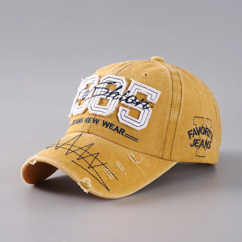Czapka baseballowa z haftem z 1985 roku, podarta, sprana, z naszywkami, regulowana, typu dad hat, vintage, lekka, chroniąca przed słońcem, sportowa.