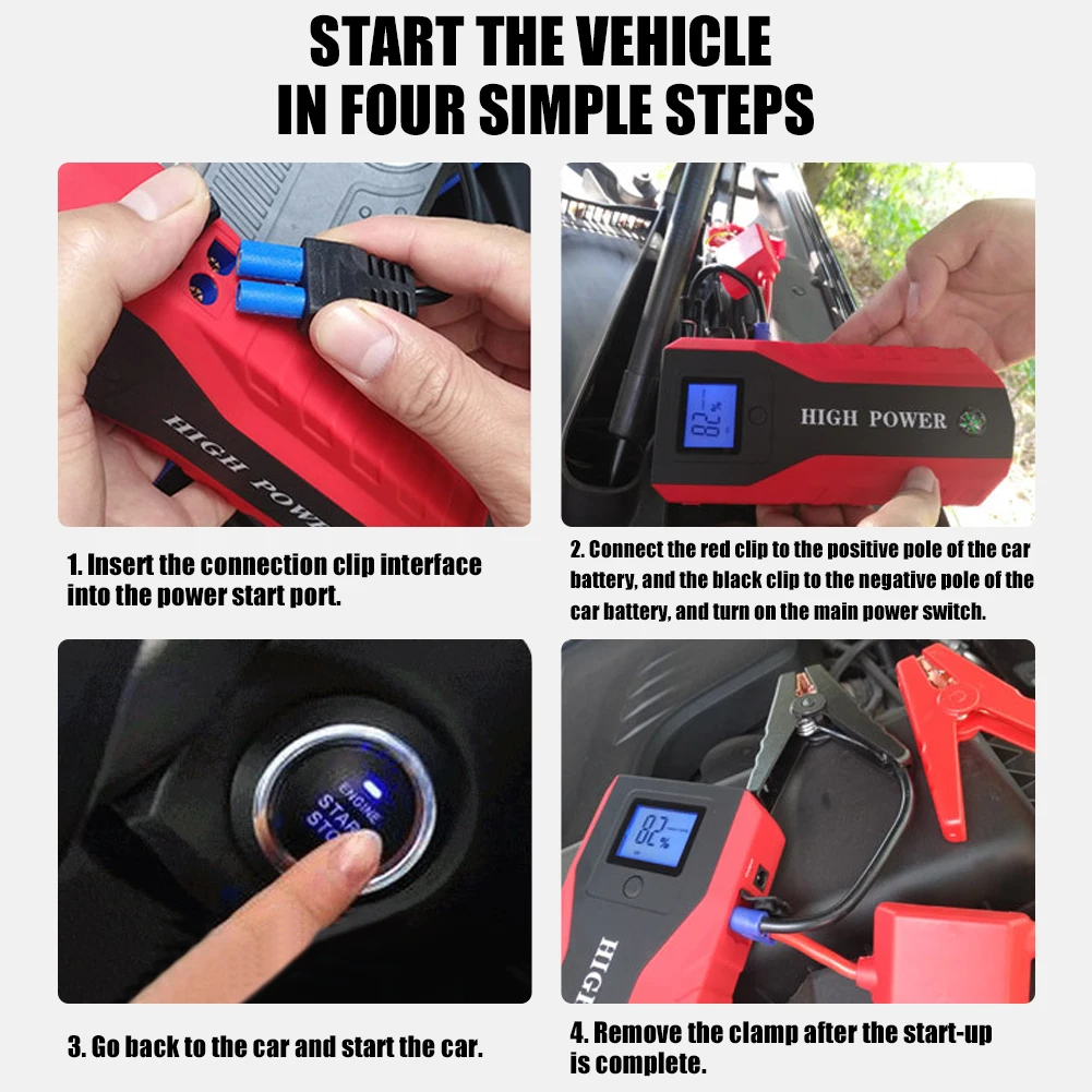 portable car jump starter 20000mAh 12V Car Battery Booster Car Battery Starter Portable Emergency 15V/1A 4 USB Wireless Charging LED Torch car battery jump starter