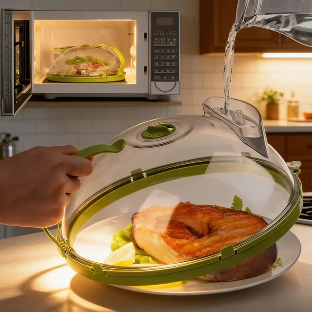 Couvercle anti-éclaboussures pour micro-ondes, résistant aux hautes températures, couvercle de protection Transparent pour chauffage des aliments avec évent et poignée de vapeur 1