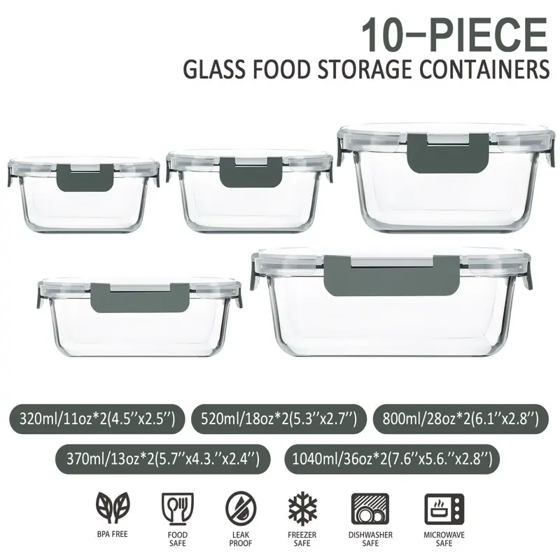 Glass Food Storage Containers with Lids 6 Piece Glass Meal Prep