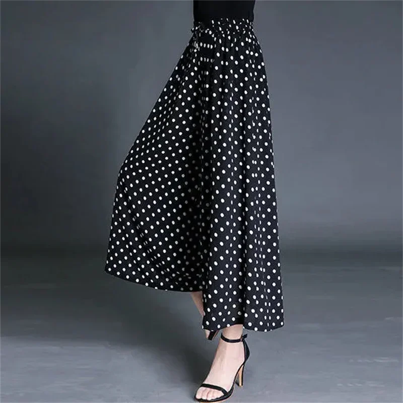 

High Waist Polka-Dot Loose Wide-Leg Pants Women Loose 2024 Summer New Chiffon Casual Nine-Point Pantskirt Big Feet Pants