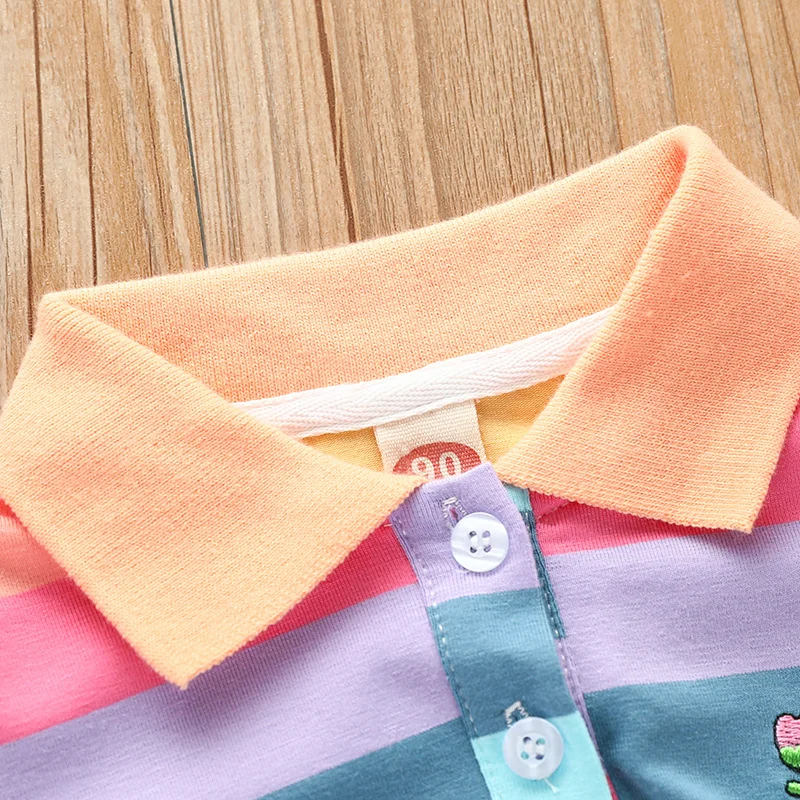 Vestito da Principessa per Bambine, Moda Estiva, Manica Corta con Ricamo Coniglietto e Strisce Arcobaleno - immagine 5