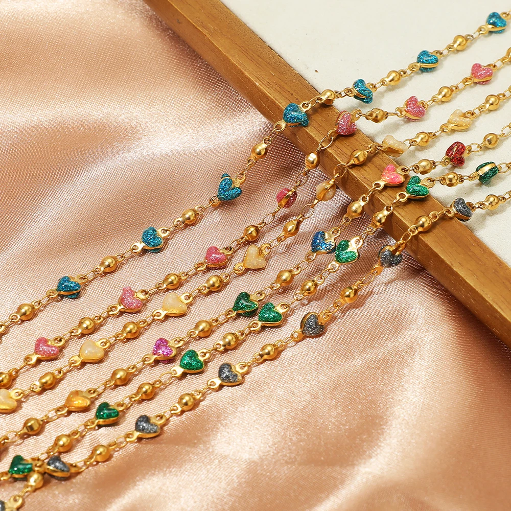 Meter Colorful Enamel Heart Stainless Steel Necklaces Chains