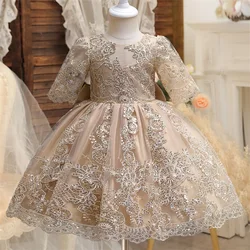 Toddler Kids 1st Birthday Baptism Party Dress for Girl Princess Luxury Embroidery Costume Backless Bow Wedding Gown Baby Dresses