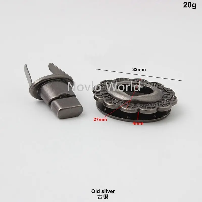 10-30 pieces 4 types Old Silver Flower Twist Turn Locks Bag Press Lock Tongue Locks For Handbags Metal