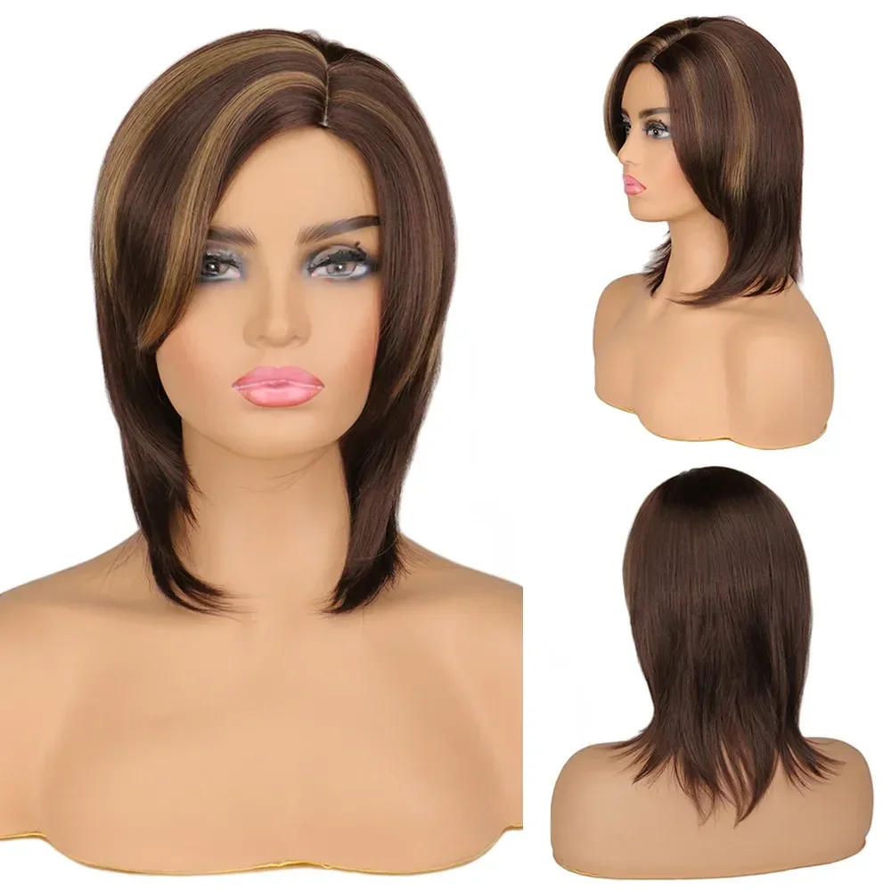 

Wigs WHIMSICAL Synthetic Women Straight Style Pixie Cut 14inch Short Ombre Brown Natural Hair Wigs Heat Resistant Wig for Wome