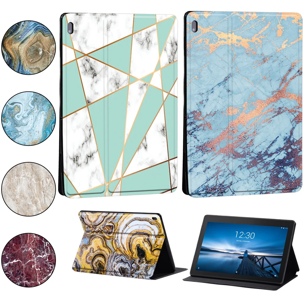 For Lenovo Tab M8/Tab M7/Tab M10 Hd 2Nd Marble Print Folding Stand Tablet Case For Tab M10 Plus/Tab M10 10.1"/Tab E10 10.1"